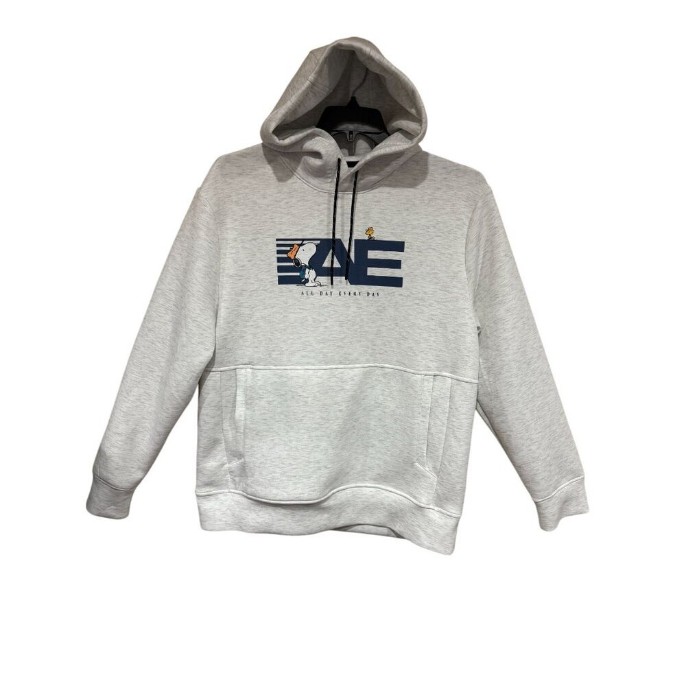 American Eagle + Snoopy Collab. Printed‎ Gray Hoodie With Kangaroo Pocket Soft